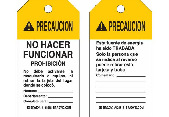 Tarjetas «Precaución ¡No Hacer Funcionar!»